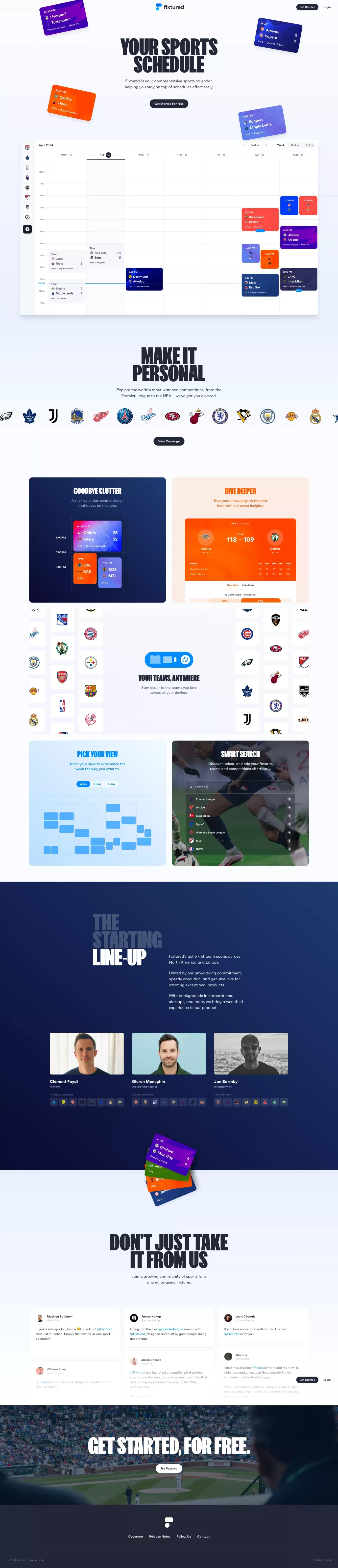 Fixtured | Your Sports Schedule - Landing design