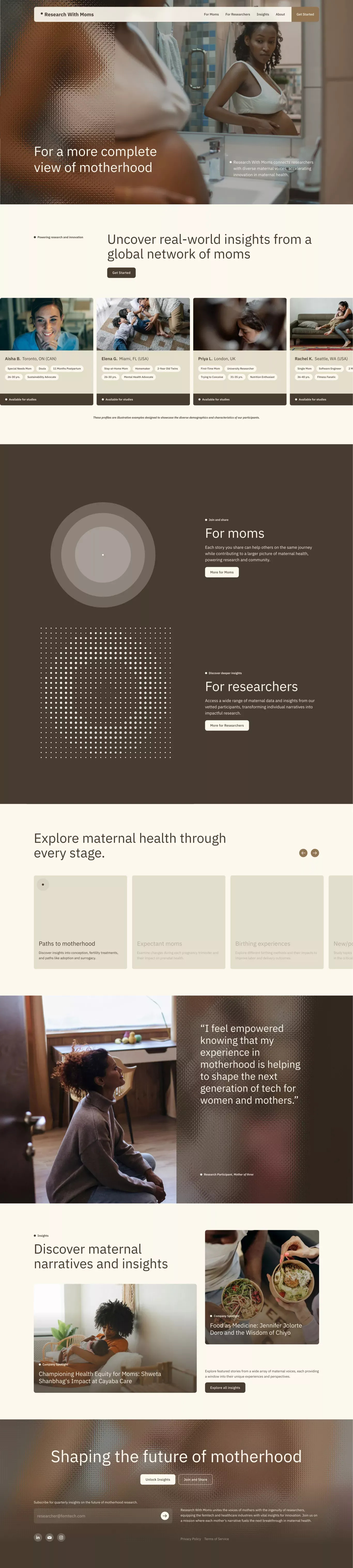 Research With Moms | Shape the future of motherhood - Landing design