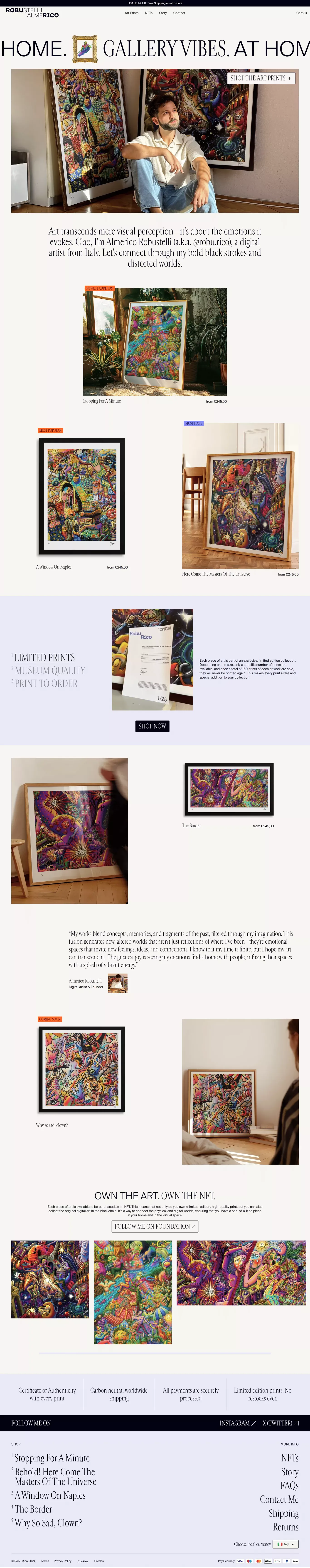Limited Edition Art Prints & NFTs by Roburico | Worldwide Shipping - Ecommerce design
