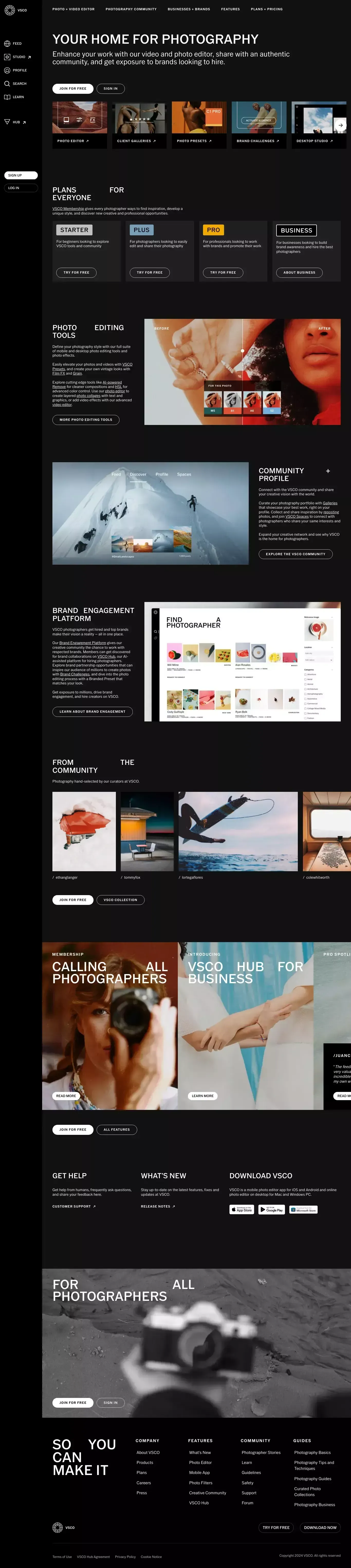 VSCO Photo Editor & Video Editor - Desktop & Mobile App - Landing design