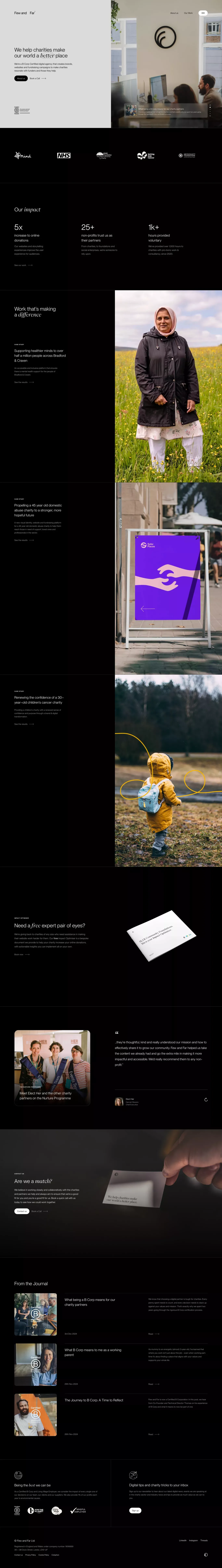 Few and Far — We help charities make our world a better place - Landing design