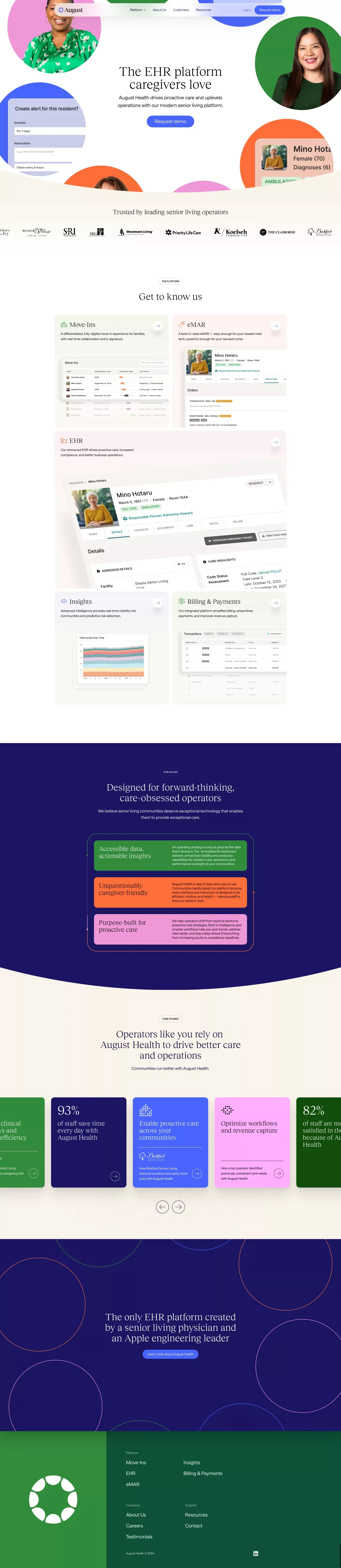 August Health - The EHR platform caregivers love - Landing design