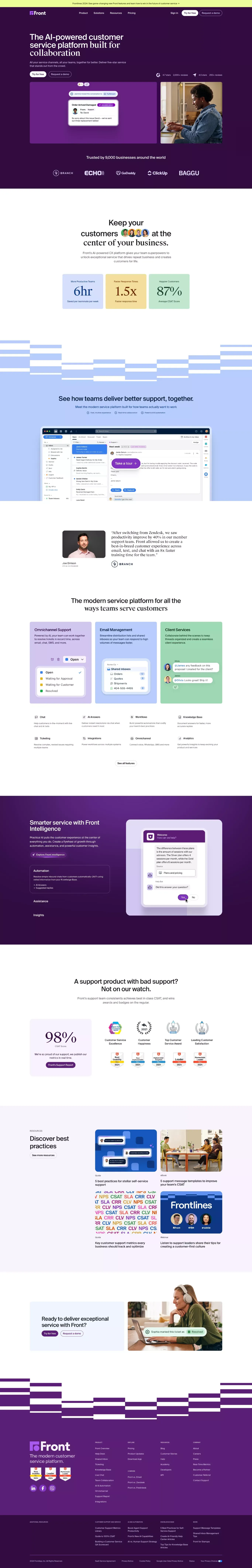 Front - The Platform for Exceptional Customer Service at Scale - Landing design