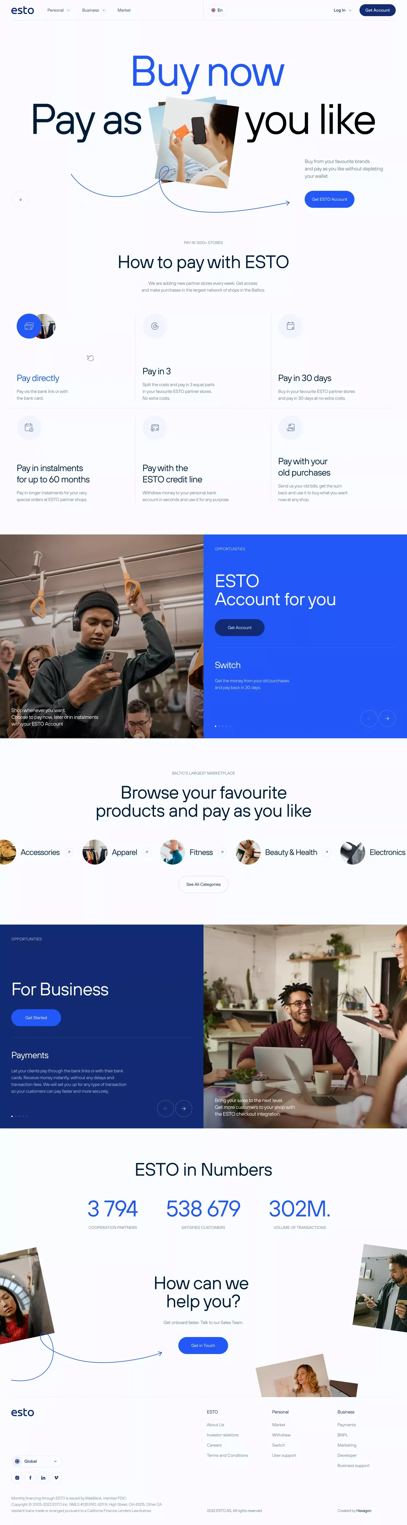 ESTO - innovative payment methods for e-commerce. - Landing design
