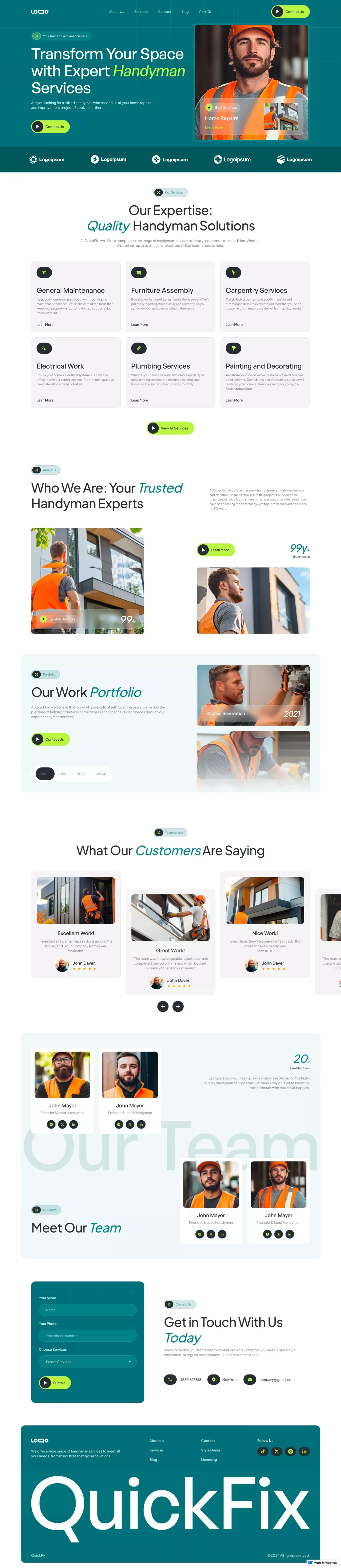 HandymanPro Website Page Template for Webflow - Template design