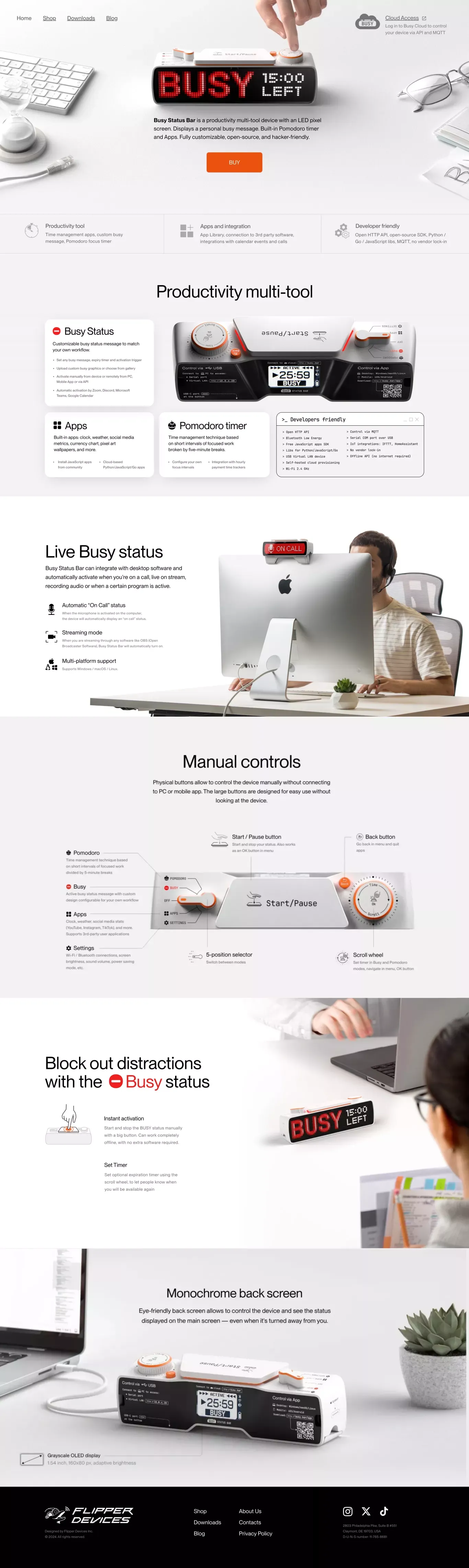 Busy Status Bar — Productivity Multi-tool Device with an LED pixel screen - Landing design