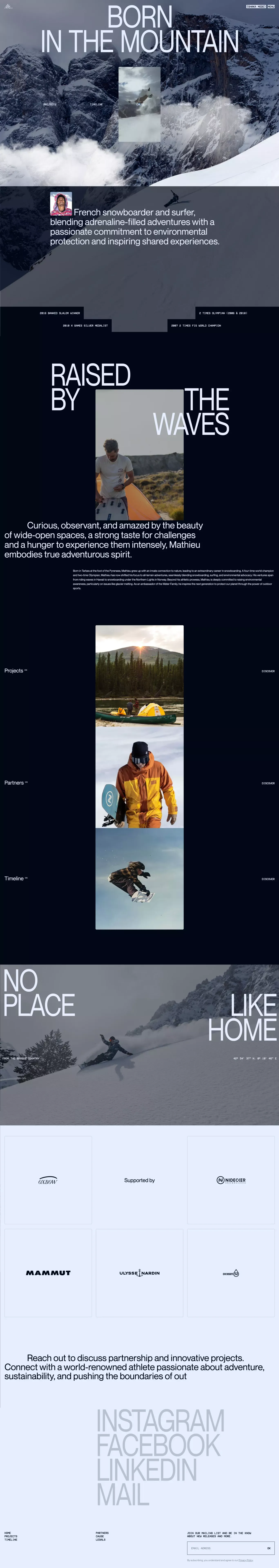 Mathieu Crepel | Snowboarder, surfer and Adventurer - Portfolio design