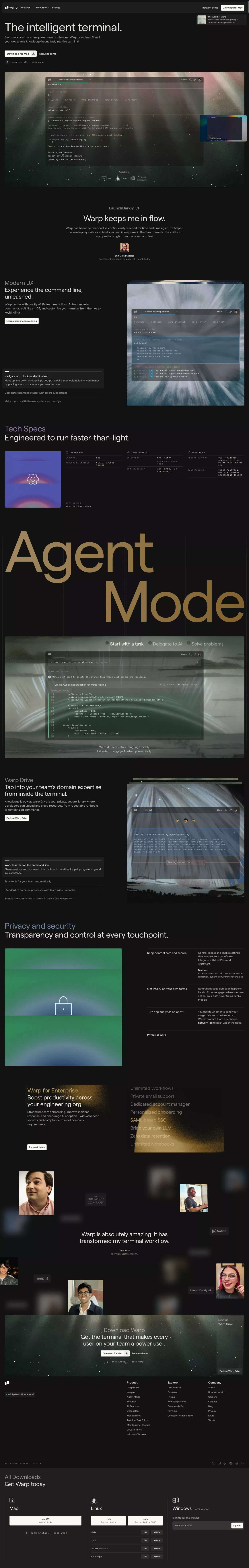 Warp: The intelligent terminal - Landing design