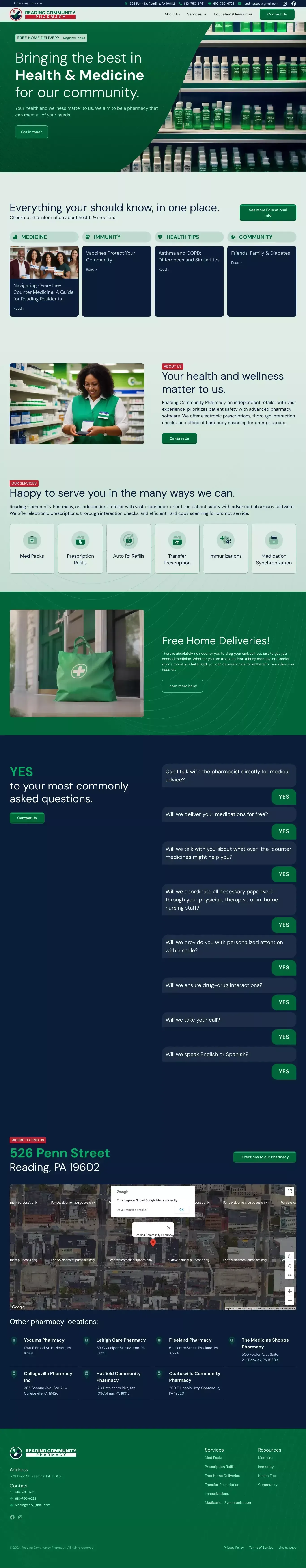 Reading Community Pharmacy - Landing design