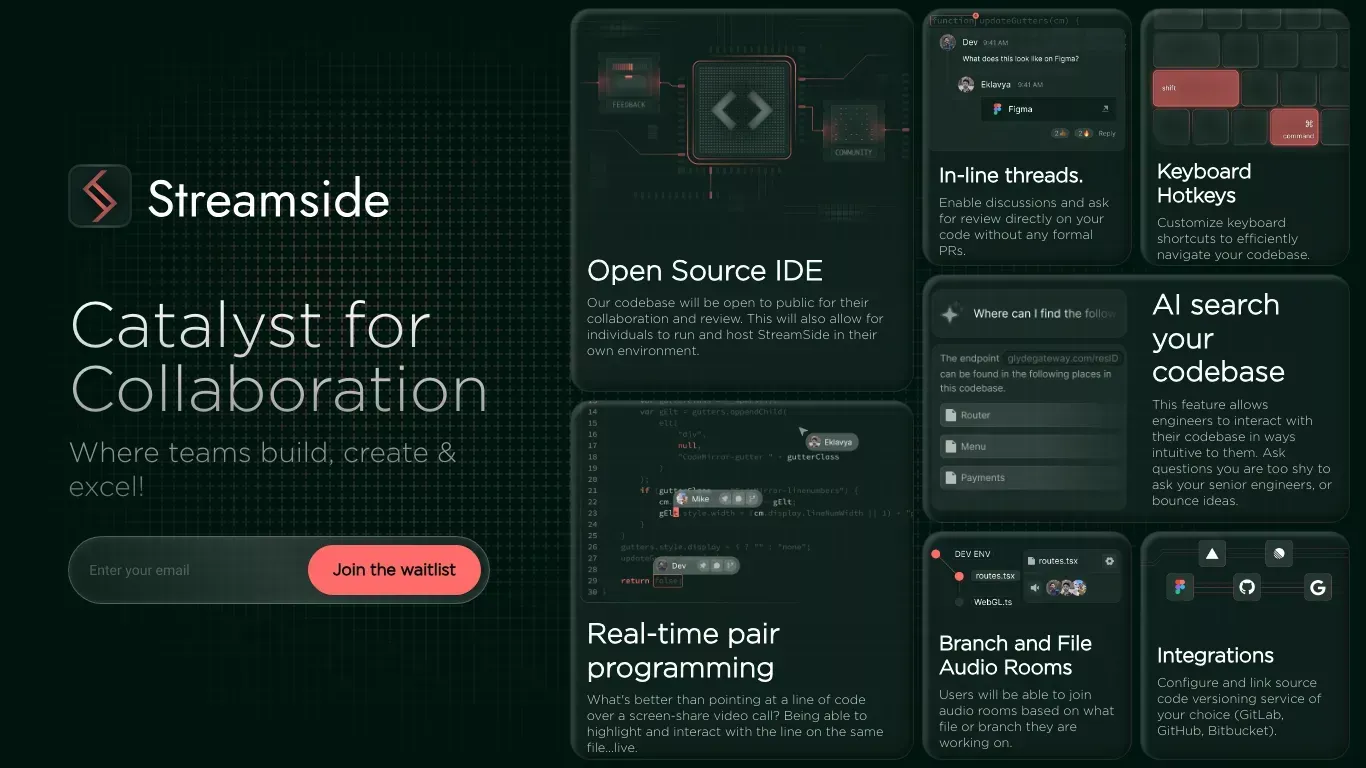 Streamside ◎ Open Source IDE - Landing design