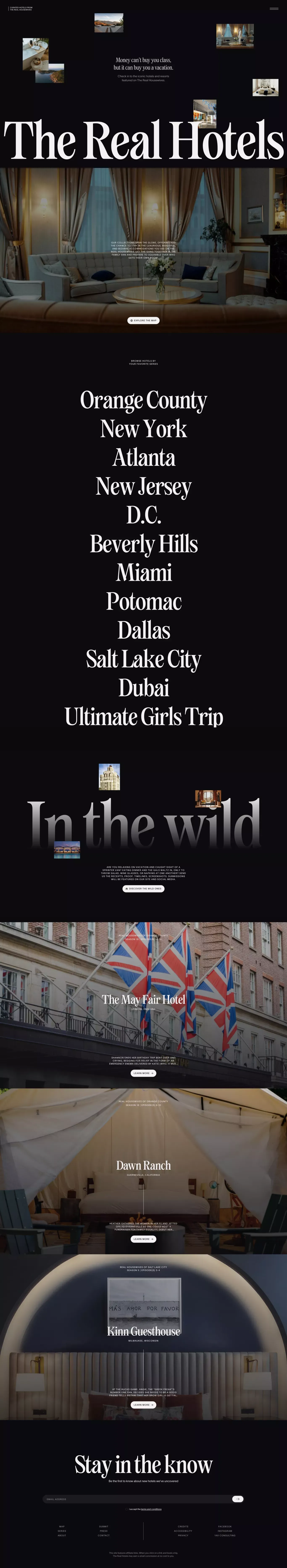 Curated Luxury Hotels from The Real Housewives | The Real Hotels - Landing design