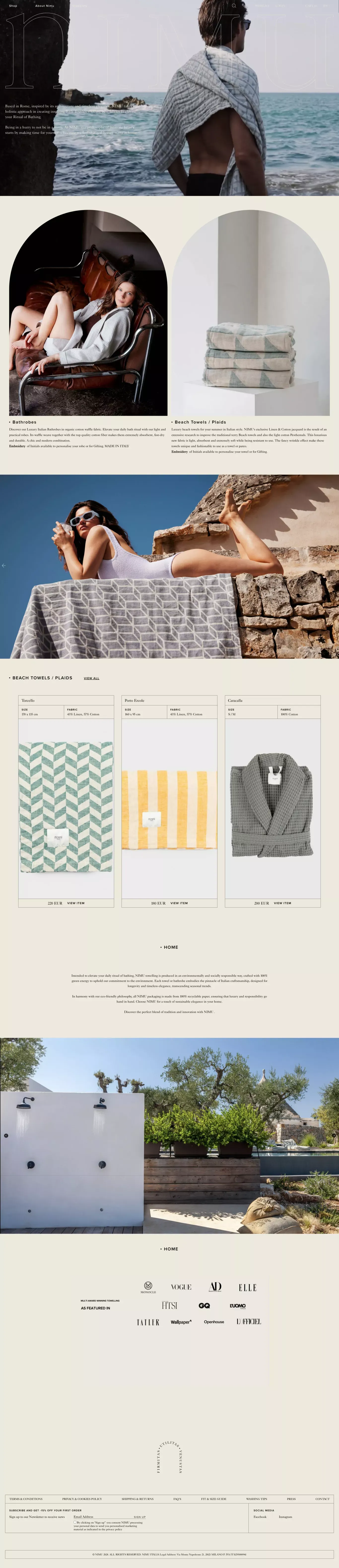 NIMU | Luxury Italian Towels to elevate your daily bath ritual. - Ecommerce design