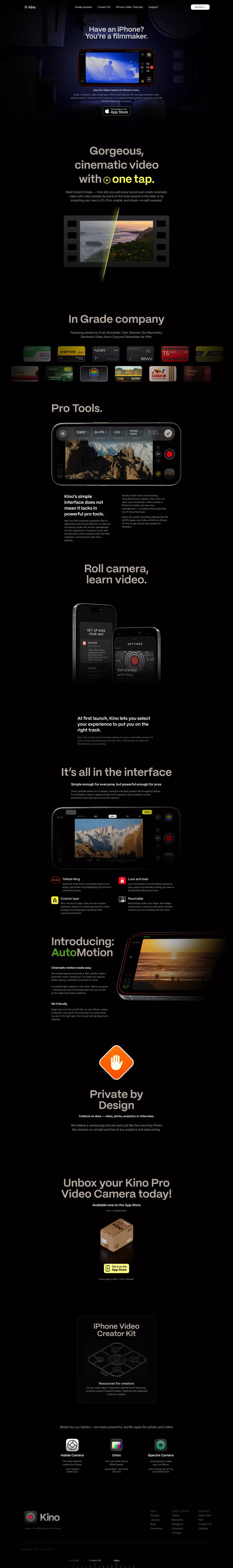Kino — Pro Video Camera for iPhone - Landing design