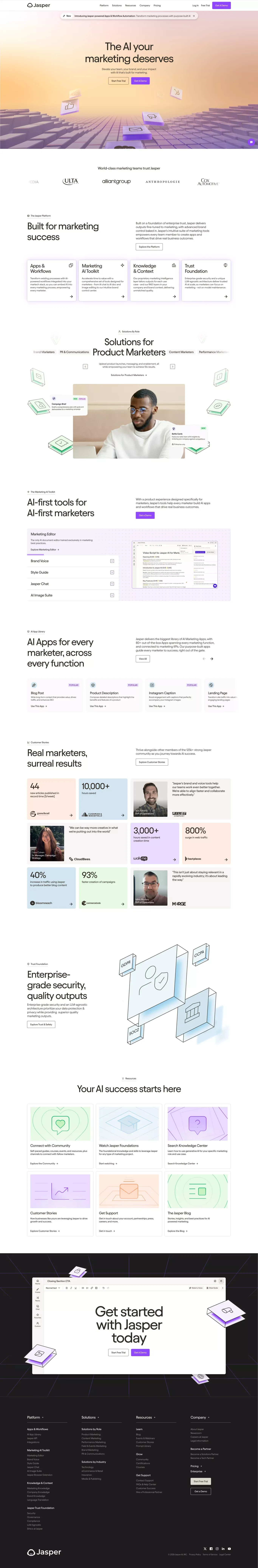 AI that’s built for marketing – Jasper - Landing design
