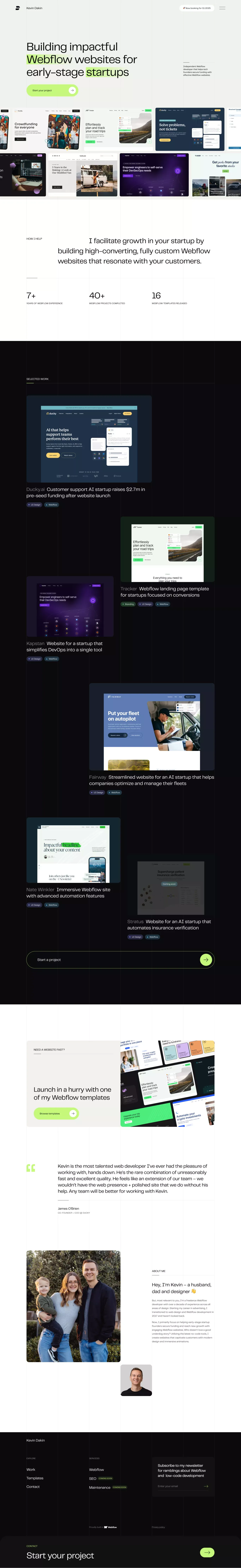Independent Webflow Developer for Early-Stage Startups – Kevin Dakin - Portfolio design