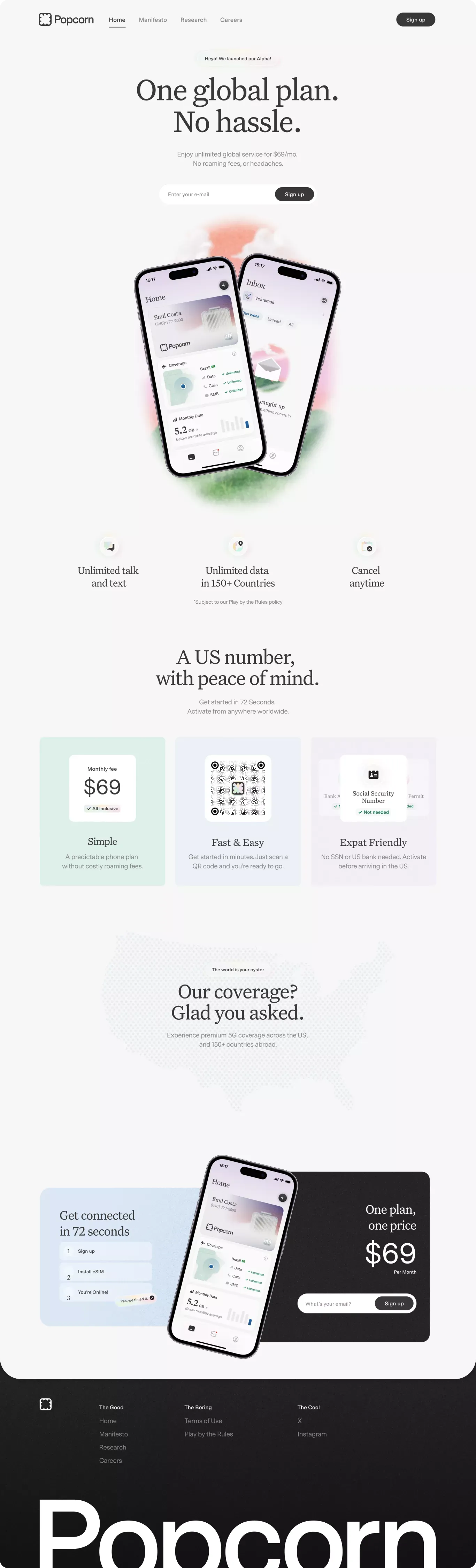 Popcorn - Global Connectivity - Landing design