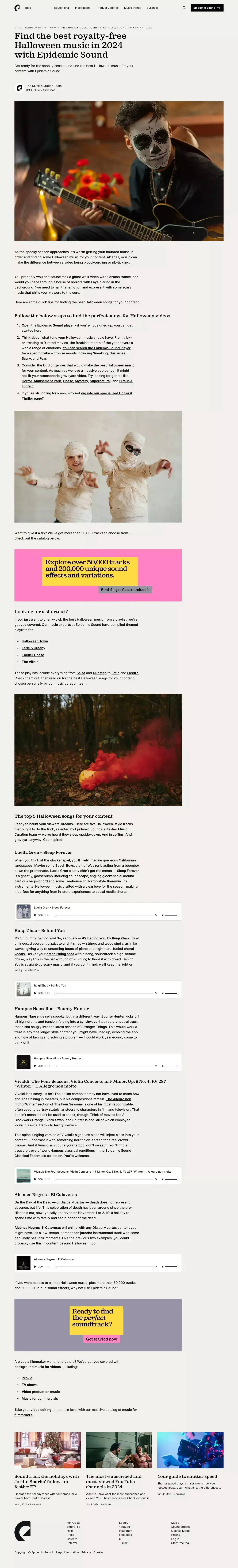 The best royalty-free Halloween music in 2024 | Epidemic Sound - Blog Post design