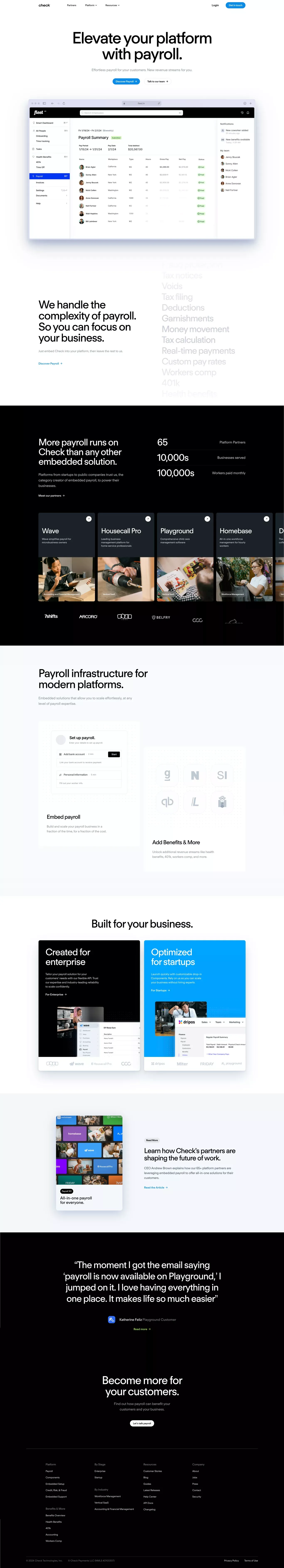 Embedded Payroll for Platforms | Check - Landing design