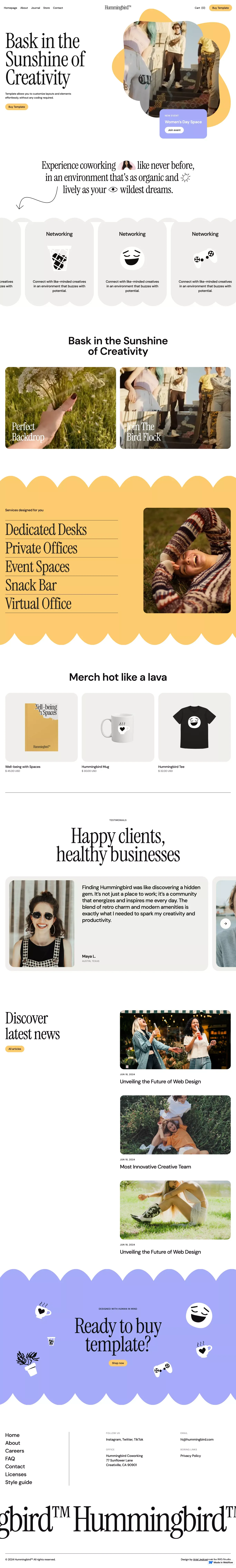 Hummingbird - Webflow Ecommerce website template - Template design