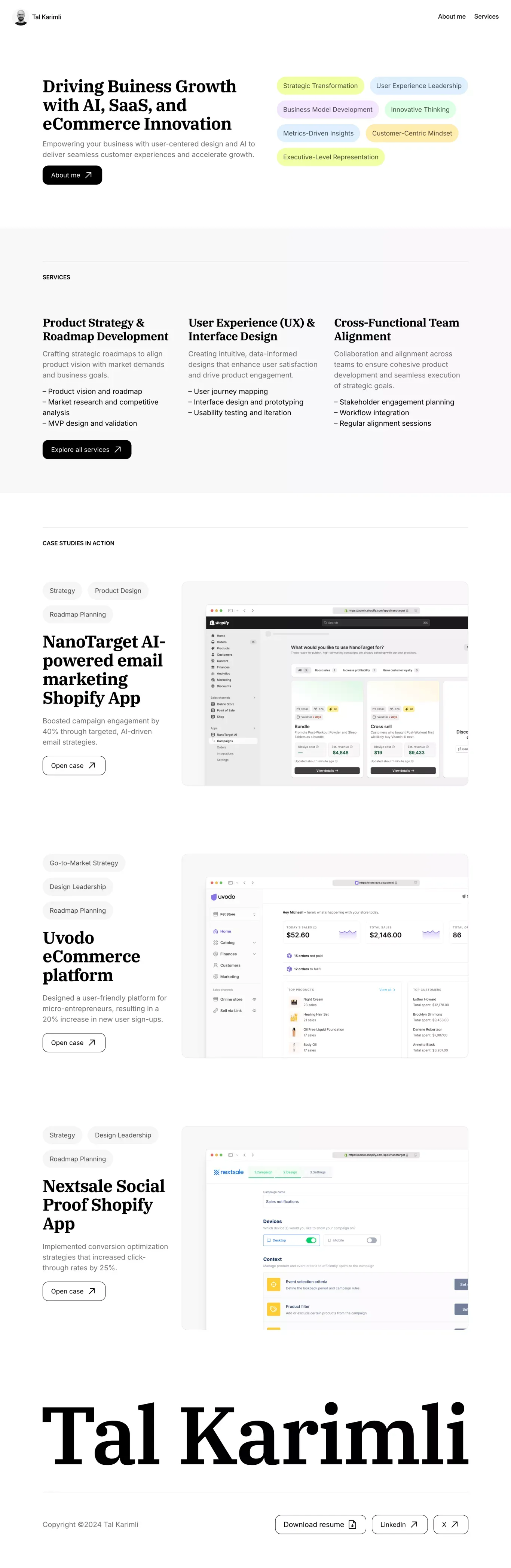Tal Karimli â Digital Product Manager | AI, B2B SaaS & eCommerce - Portfolio design