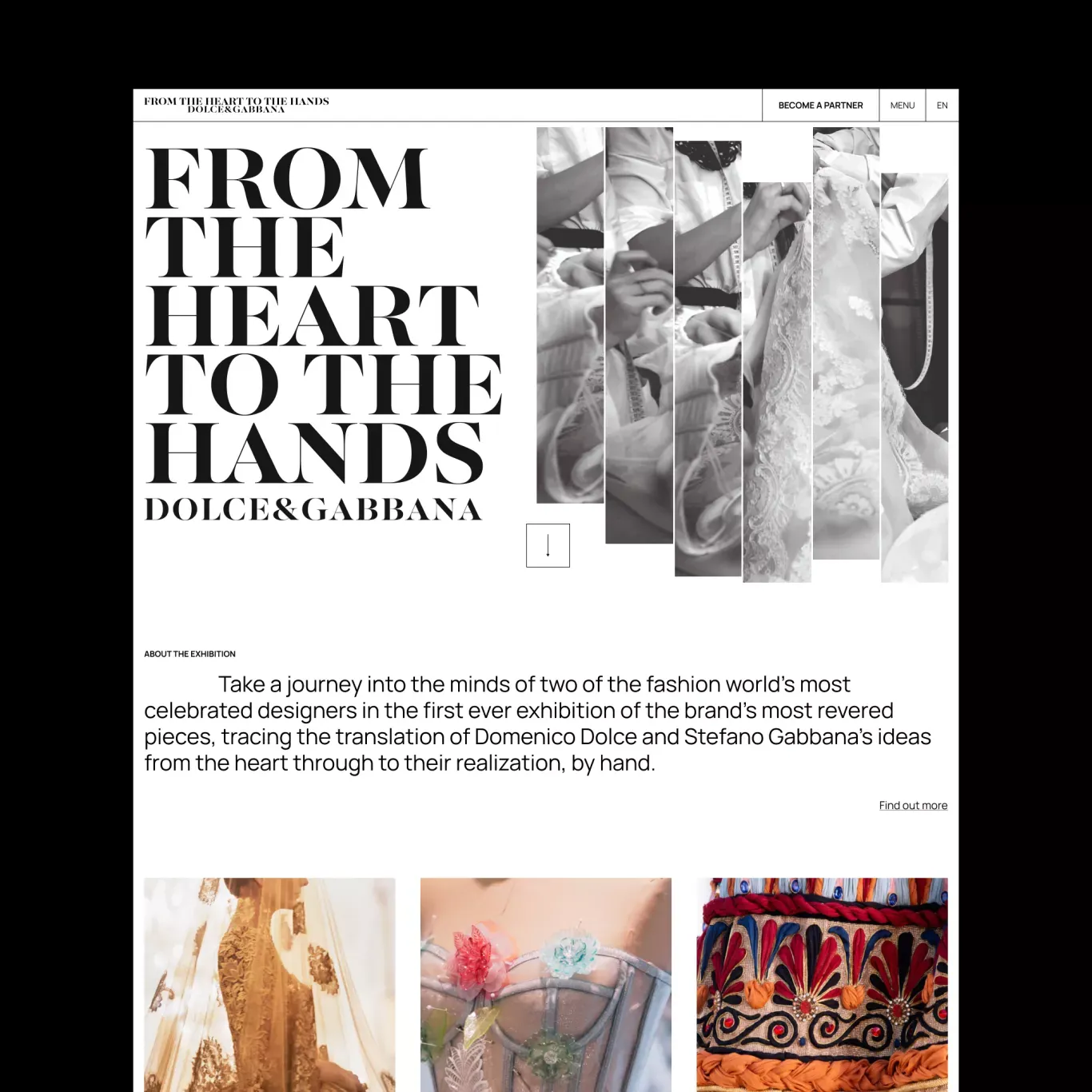 From The Heart To The Hands: Dolce&Gabbana Exhibition - Landing design