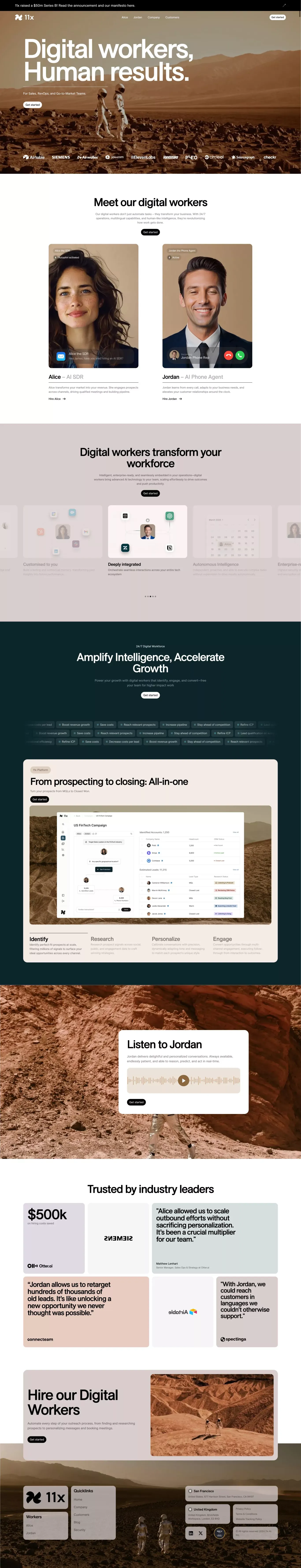 11X – Digital workers, Human results - Landing design