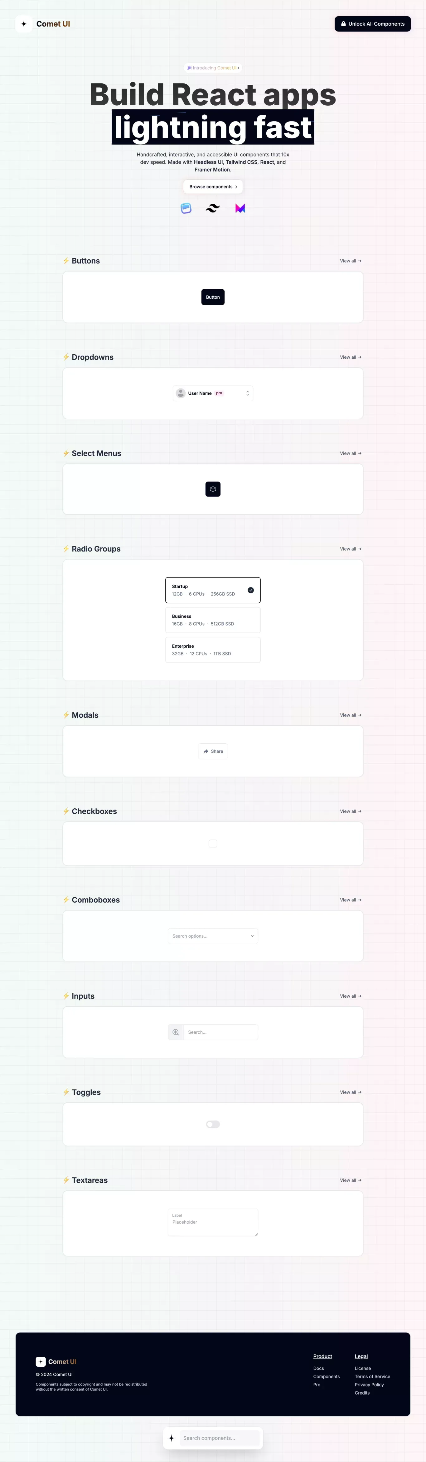 Comet UI - Landing design