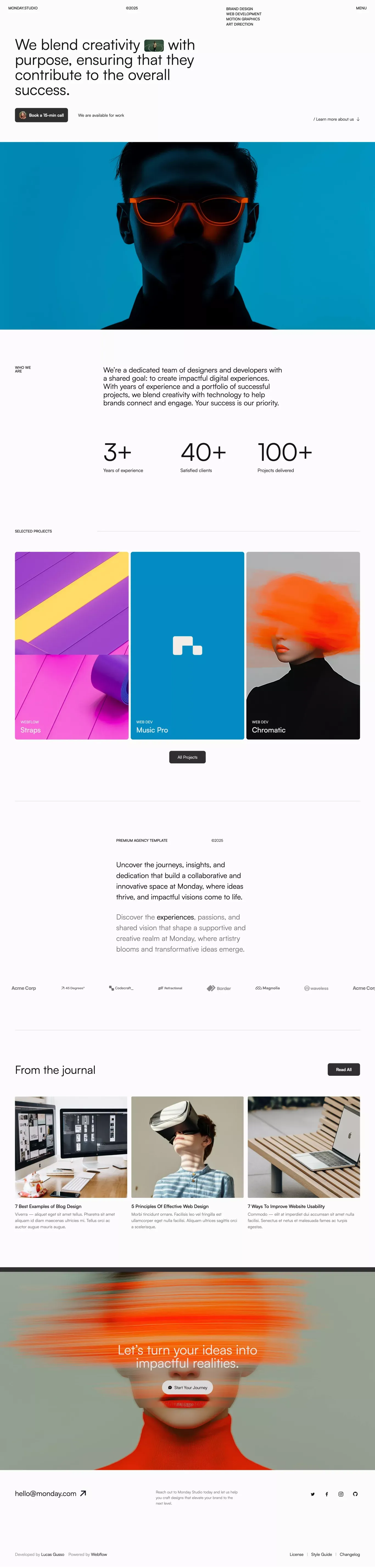 Monday Studio - Webflow Ecommerce website template - Template design