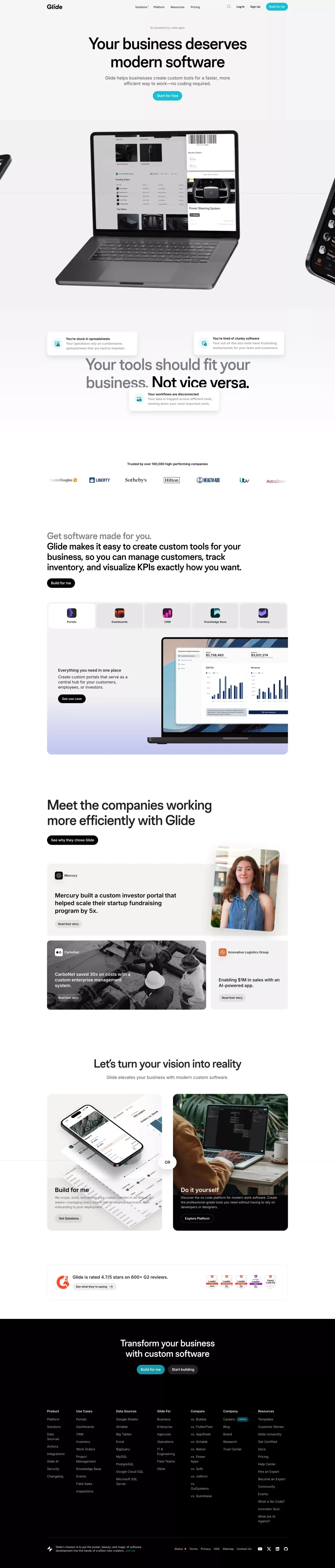 No Code App Builder: Create Custom, AI-Powered Apps | Glide - Landing design