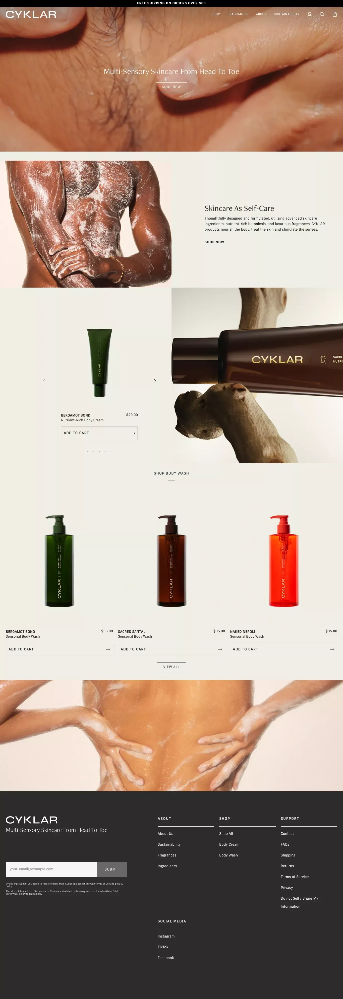Multi-Sensory Skincare From Head To Toe | Cyklar - Ecommerce design