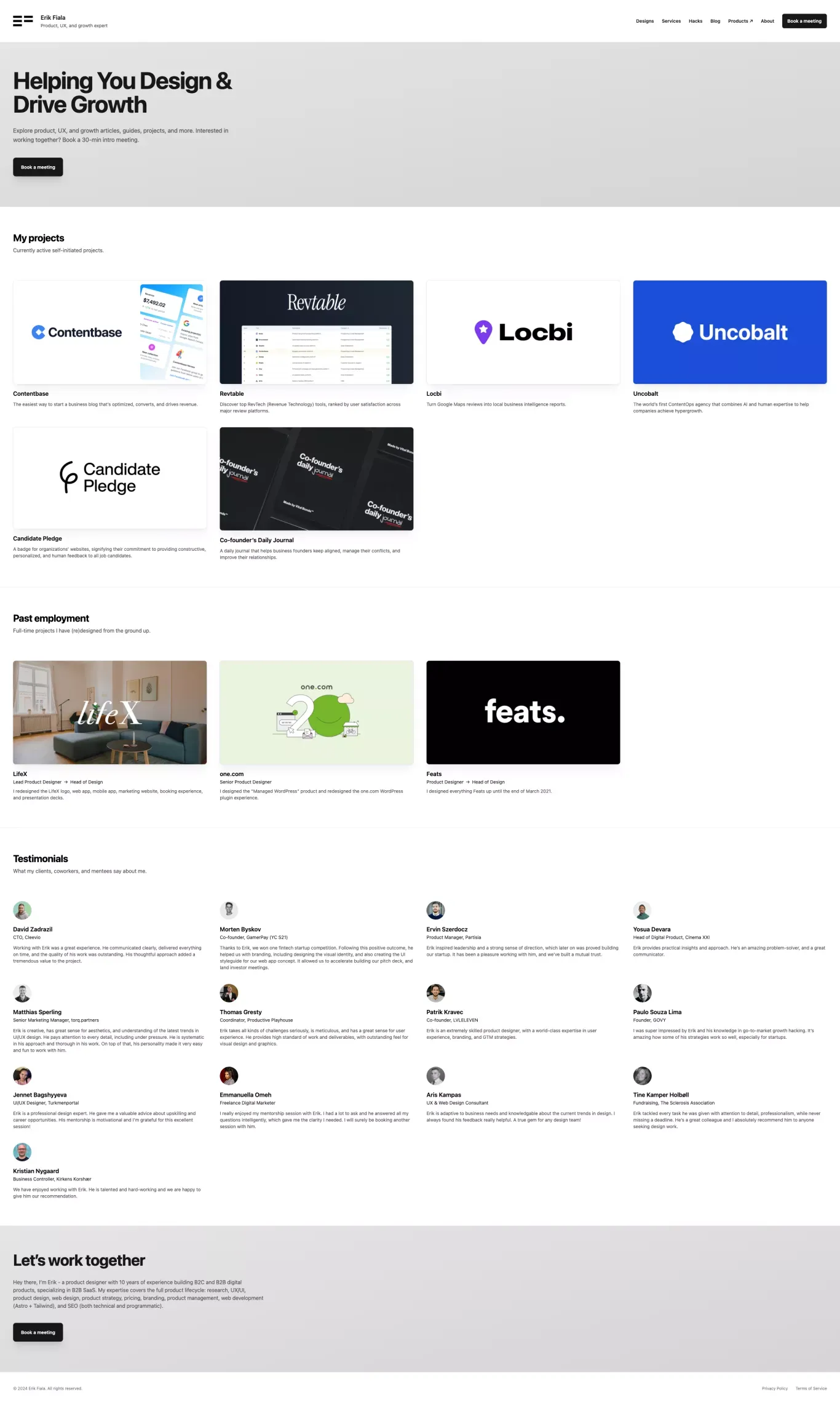 Erik Fiala: Product, UX, and growth expert - Landing design