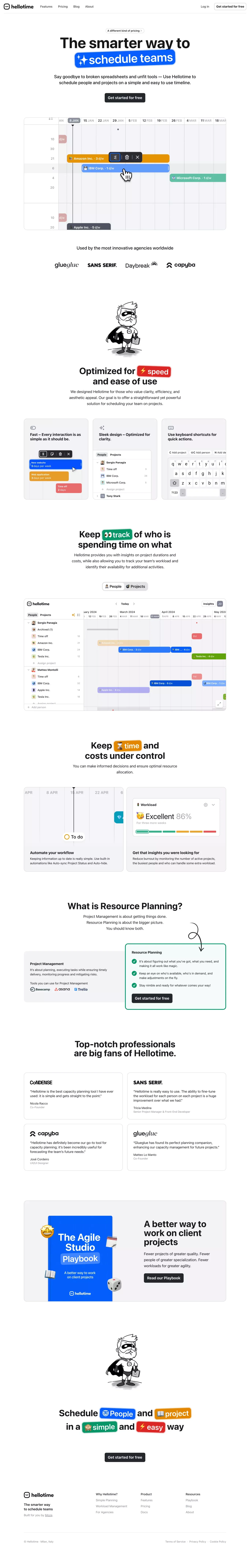 The smarter way to schedule teams | Resource Planning Software | Hellotime - Landing design
