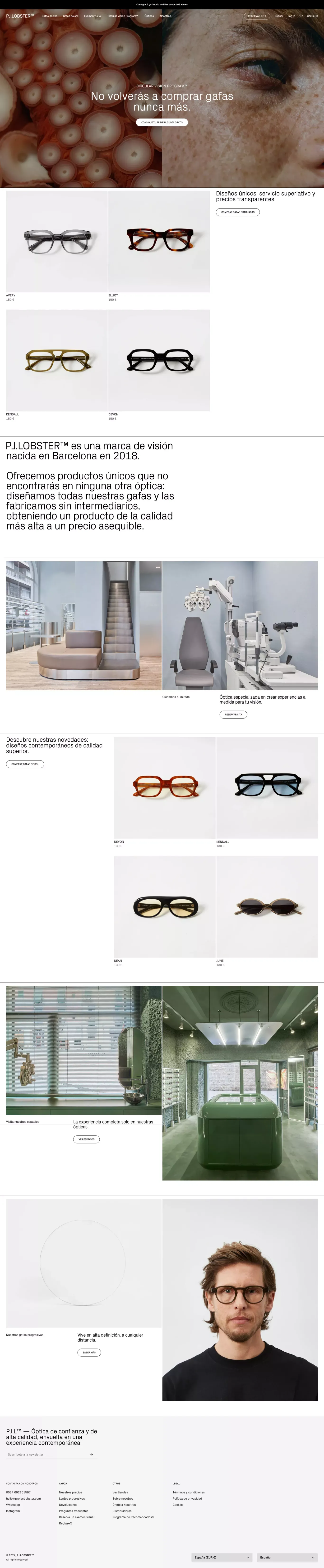 PJ.LOBSTER™ Contemporary visioncare® - Ecommerce design