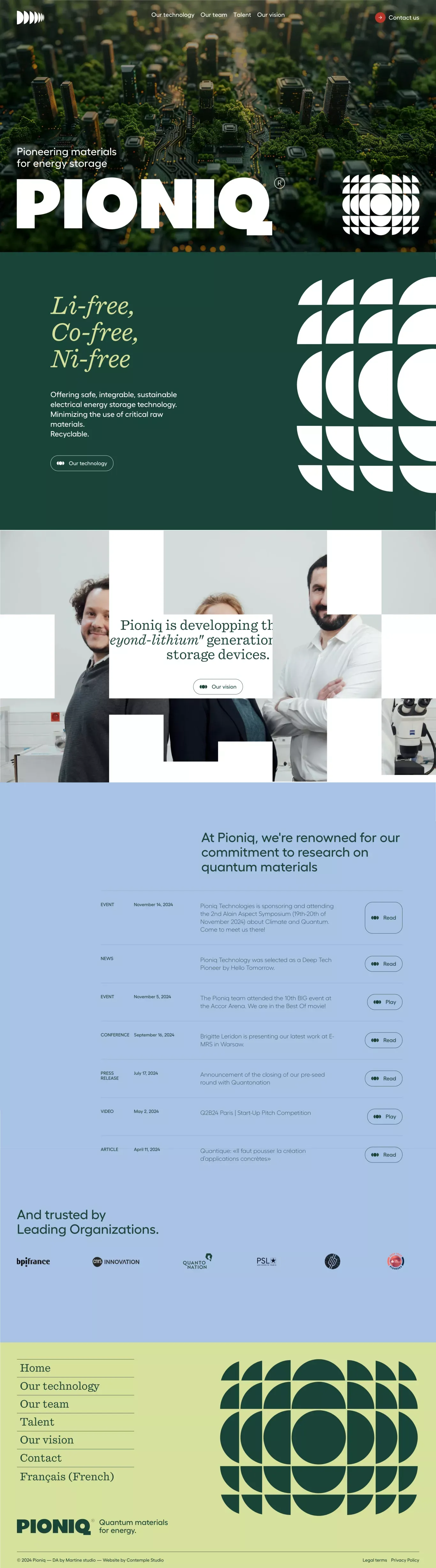 Pioniq Technologies - Pioneering materials for energy storage - Landing design