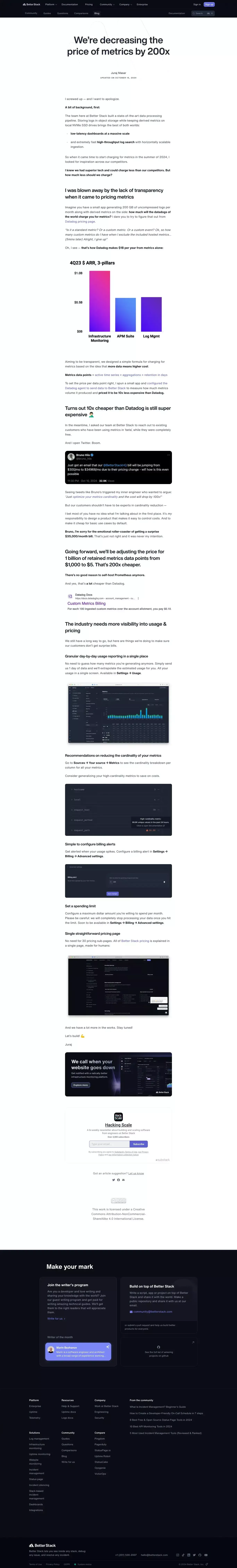 We’re decreasing the price of metrics by 200x | Better Stack Community - Blog Post design