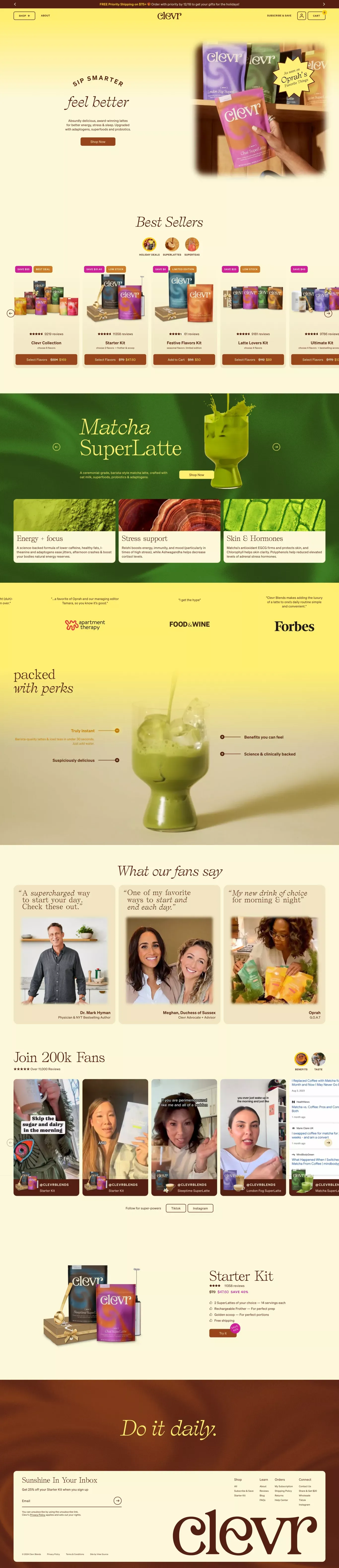 Clevr Blends | Superfood Lattes and Teas - Ecommerce design