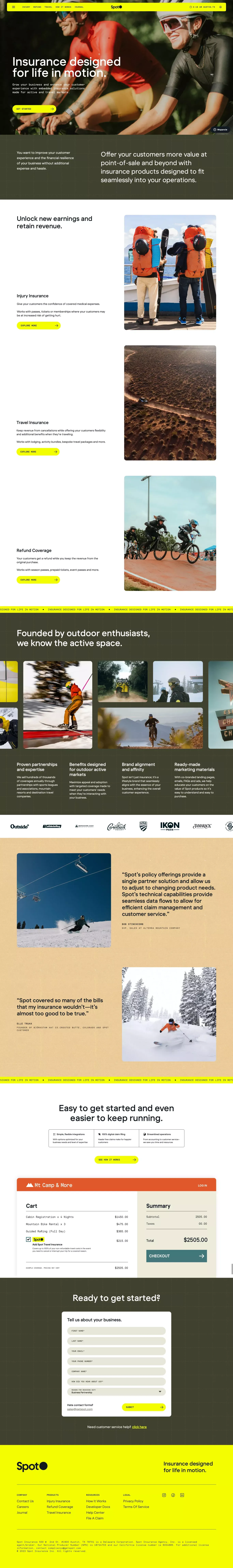 Spot Insurance | Designed for life in motion. - Landing design