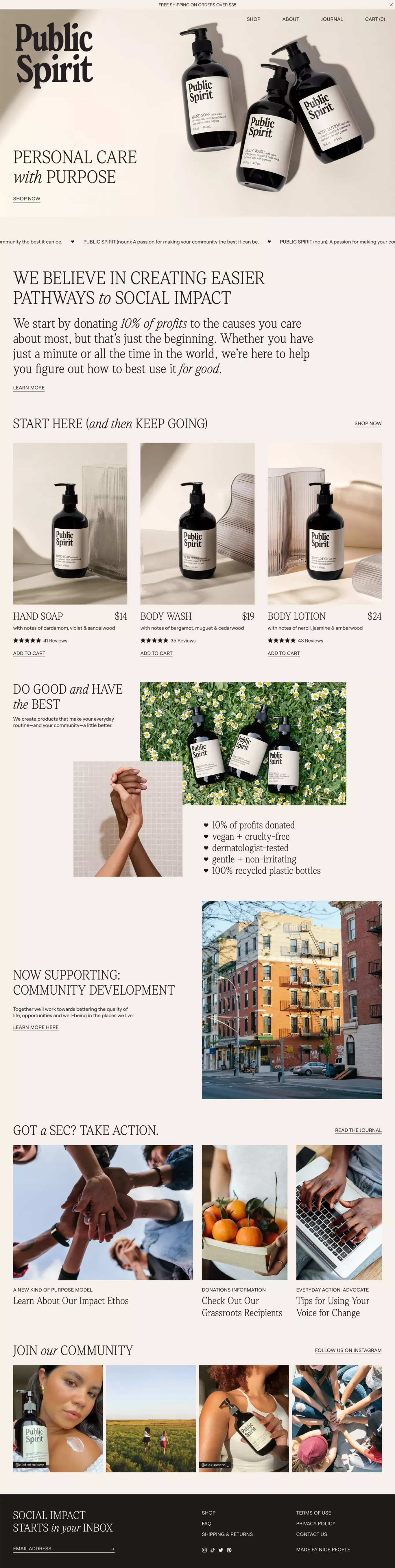 Public Spirit | Personal Care with Purpose - Ecommerce design