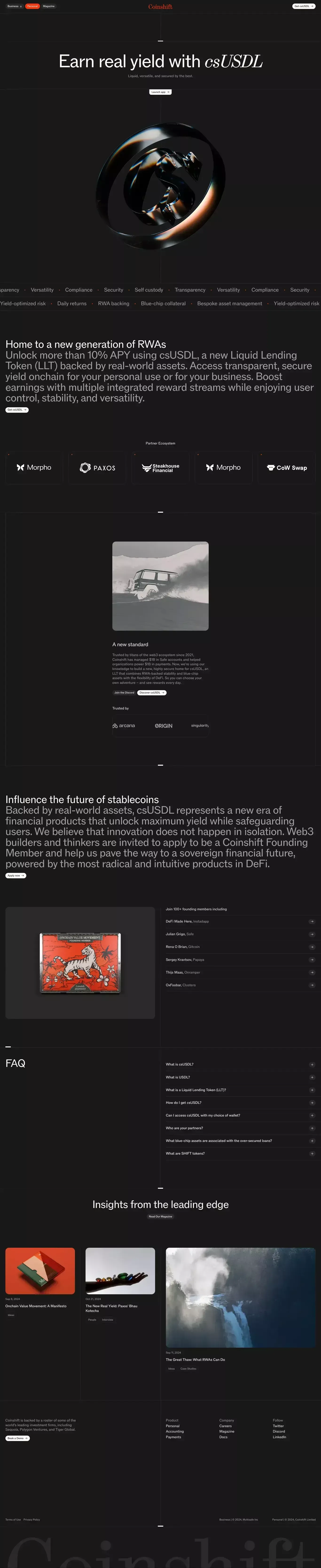 Personal | Coinshift - Landing design