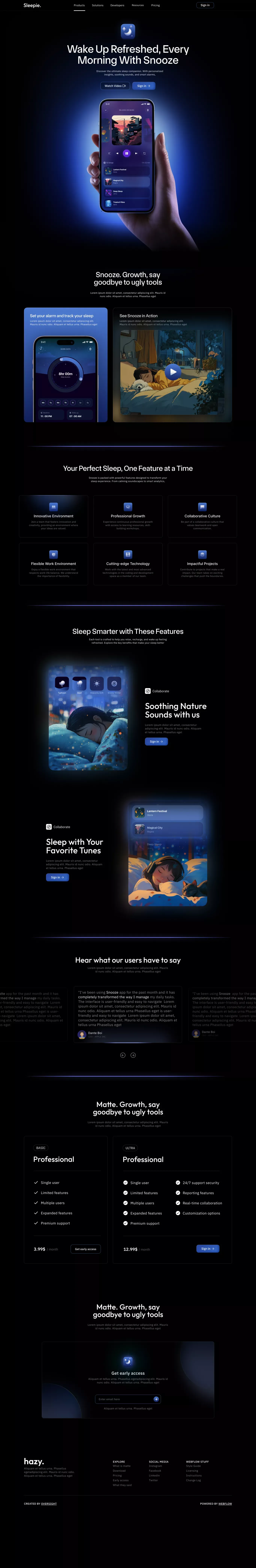 Snooze - Webflow HTML website template - Template design