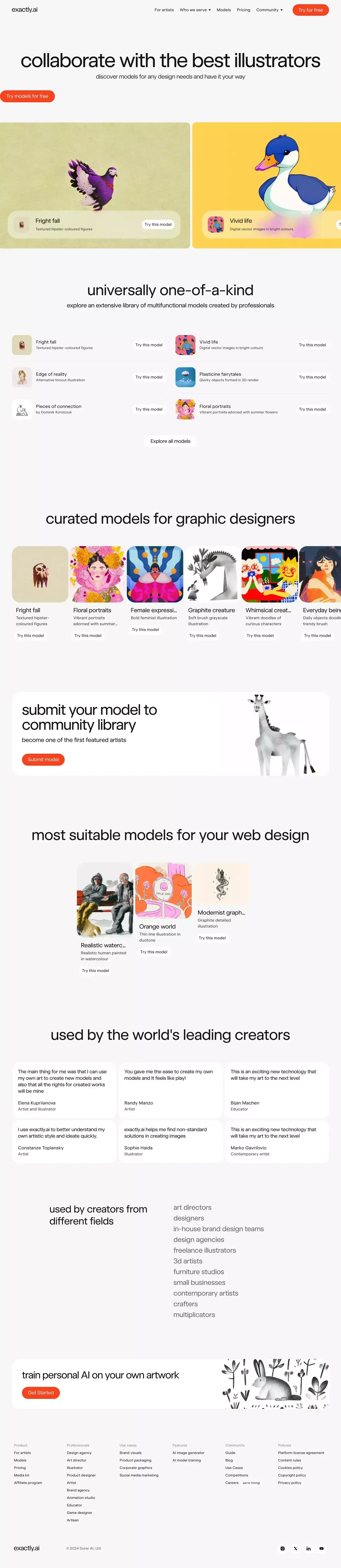 exactly models - Landing design