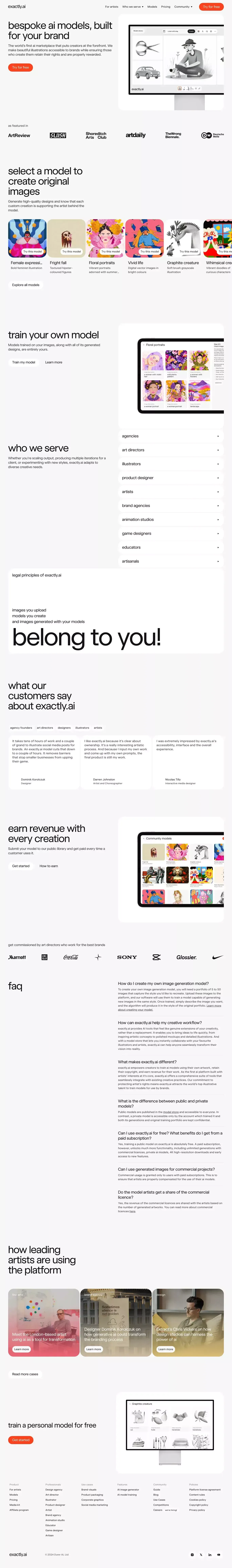 exactly.ai | bespoke ai models, built for your brand - Landing design