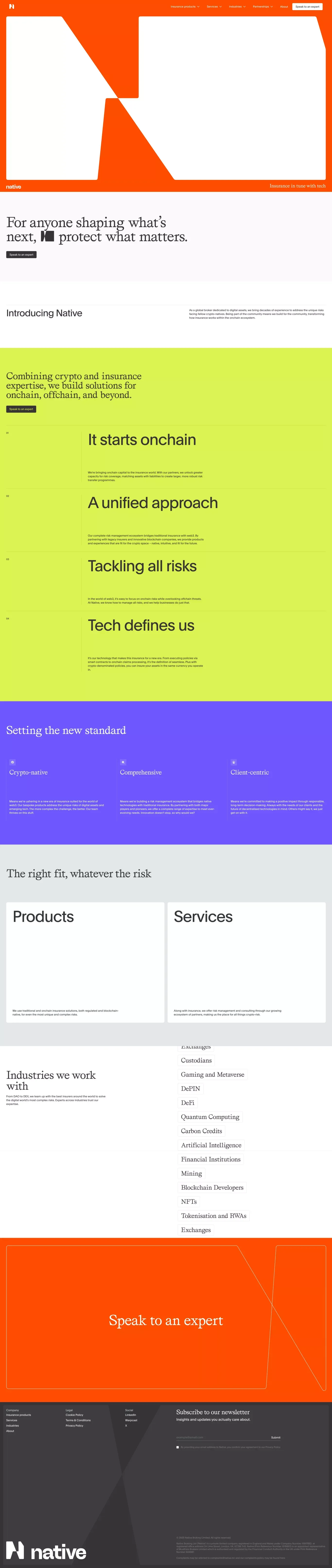 Welcome | Native | Insurance in tune with tech - Landing design