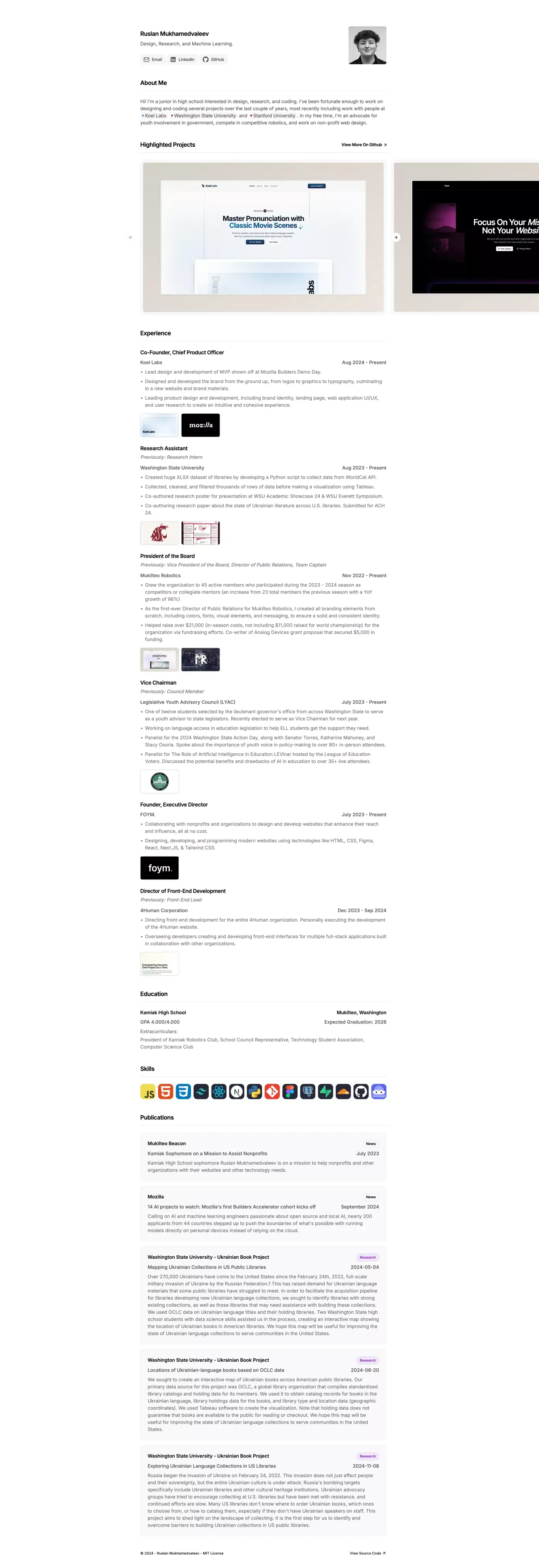 Ruslan Mukhamedvaleev - Student, Researcher & Developer - Portfolio design