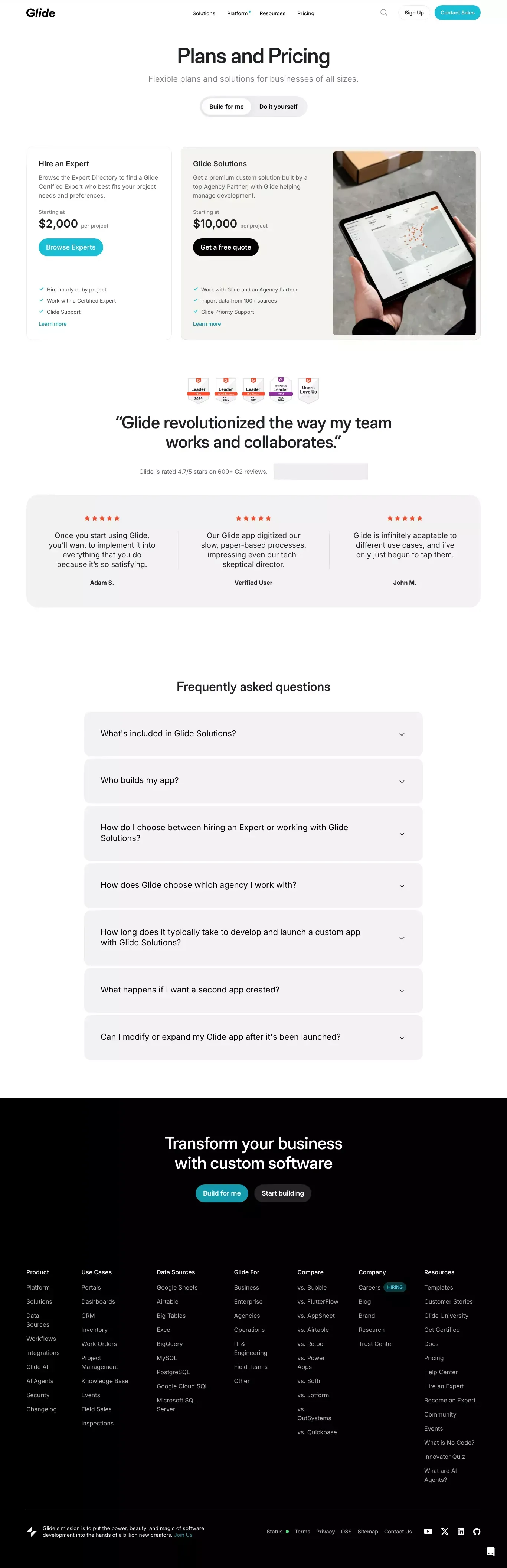 Glide Pricing | No Code App Builder for Teams & Businesses - Pricing design
