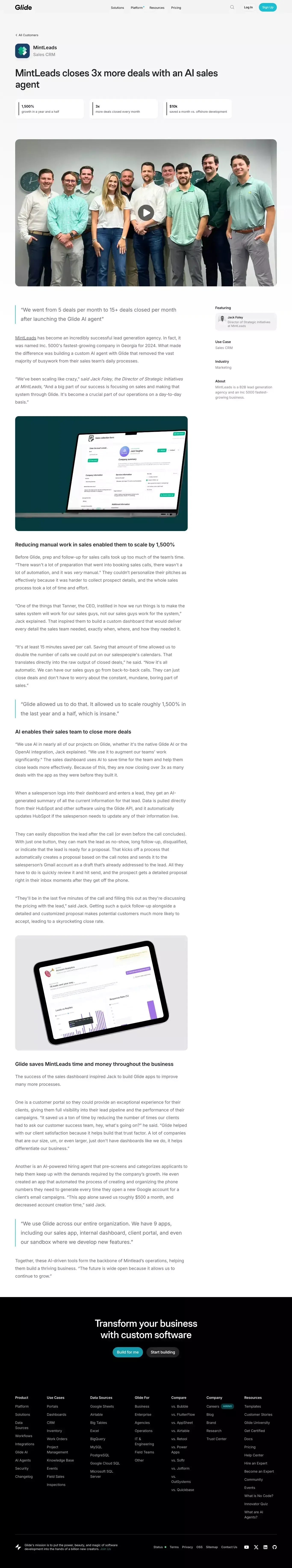 MintLeads Customer Story | Glide - Case Study design