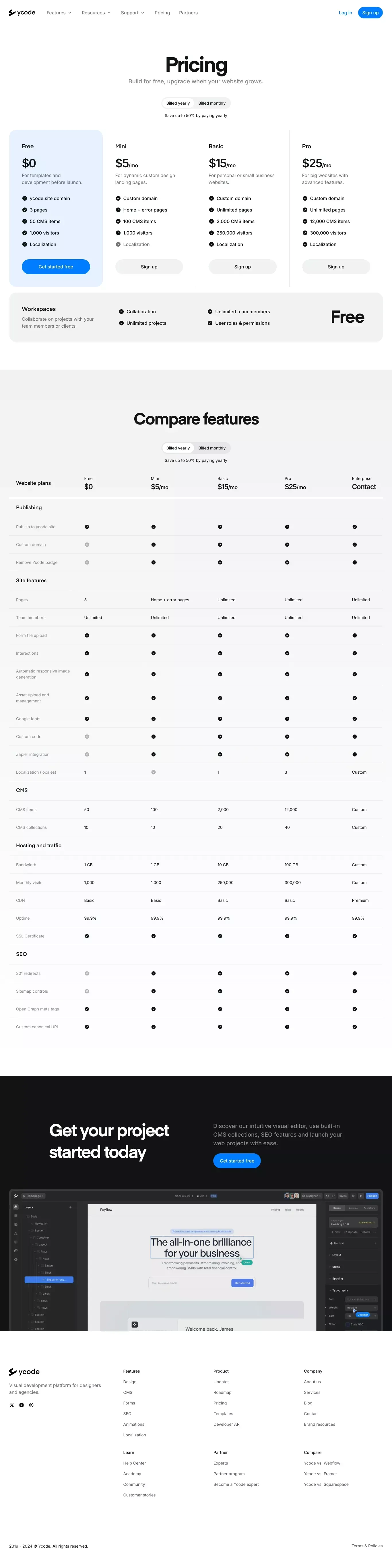 Ycode Pricing - Pricing design