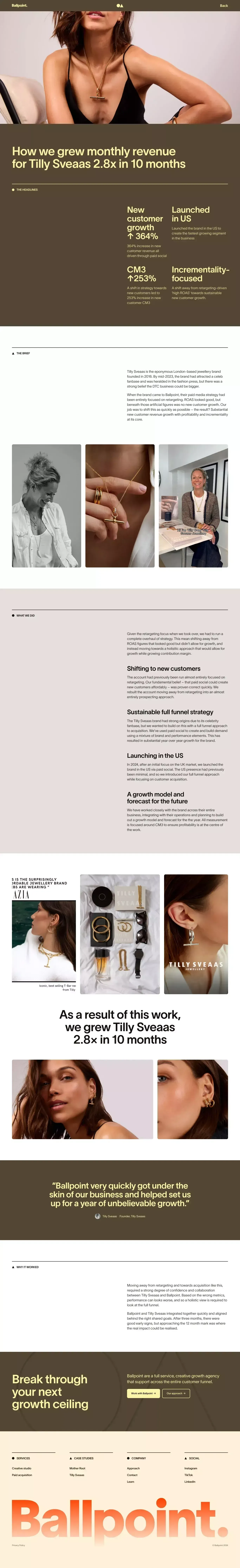How we grew monthly revenue for Tilly Sveaas 2.8x in 10 months · Ballpoint - Case Study design
