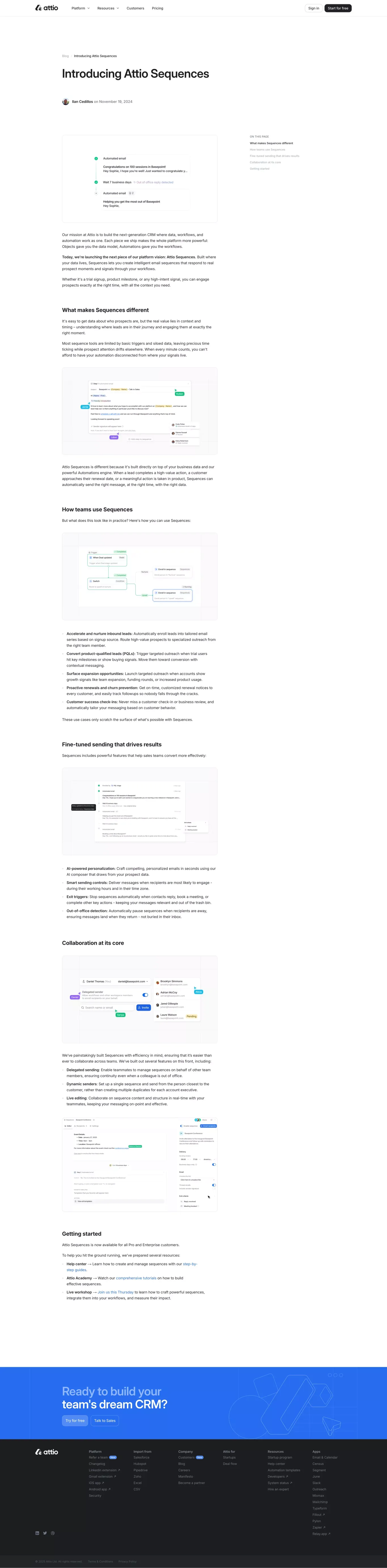Introducing Attio Sequences | Attio - Blog Post design