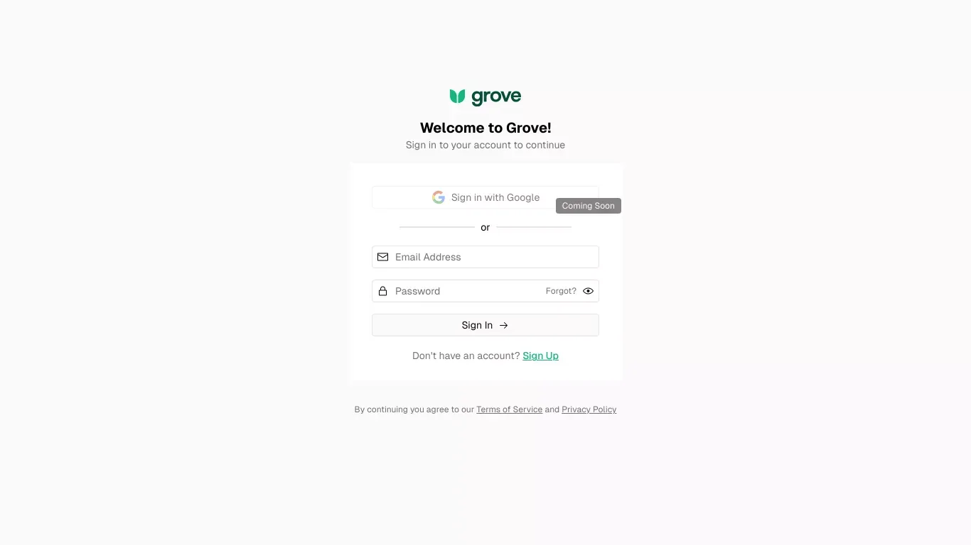 Recruit and engage with AI | Grove - Sign Up design